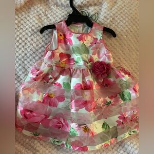 Floral Pink and Green Kids Dress